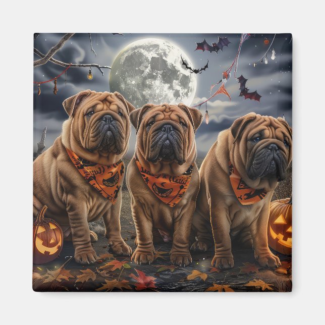 Aimant Shar Pei Halloween Éffrayant (Devant)
