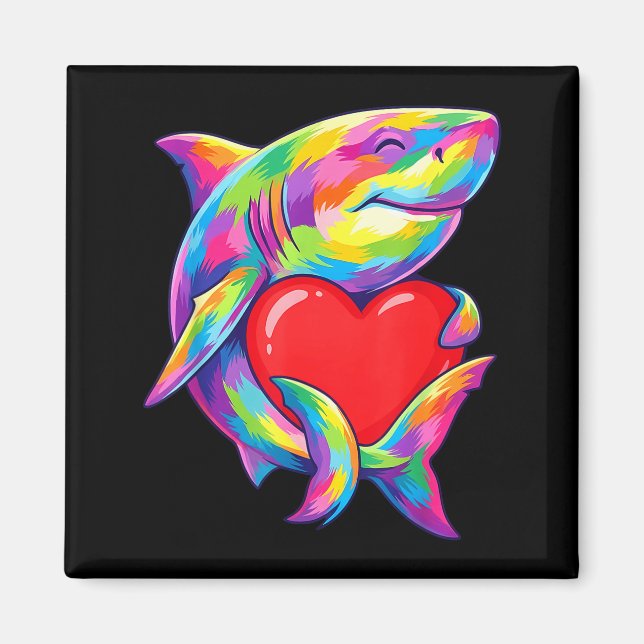 Aimant Shark Hugging Valentine Heart Color Critters Rainb (Devant)