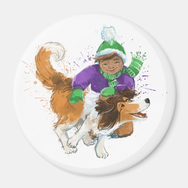 Aimant Sheldon le Sheltie et son garçon (Devant)
