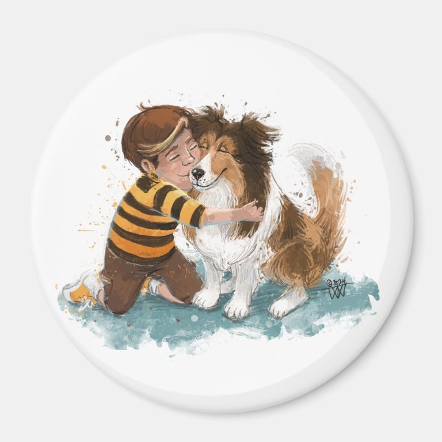Aimant Sheltie and Boy Dog Hug (Devant)