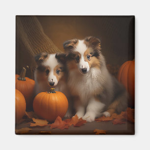 Aimant Shetland Sheepdog Chiot Chiot Automne Citrouille d