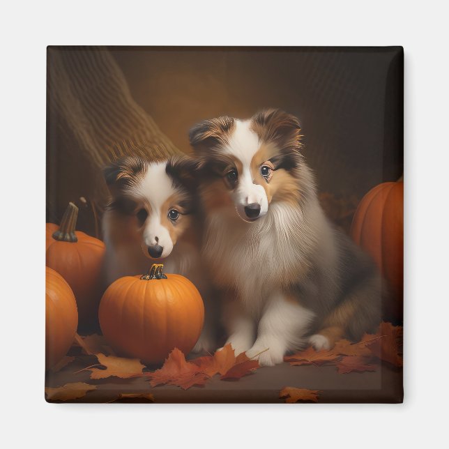 Aimant Shetland Sheepdog Chiot Chiot Automne Citrouille d (Devant)