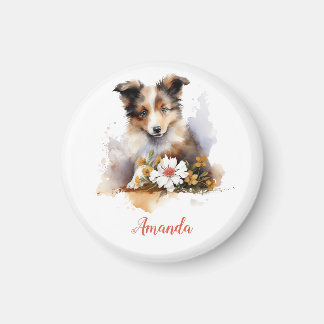 Aimant Shetland Sheepdog Chiot Pet Aquarelle