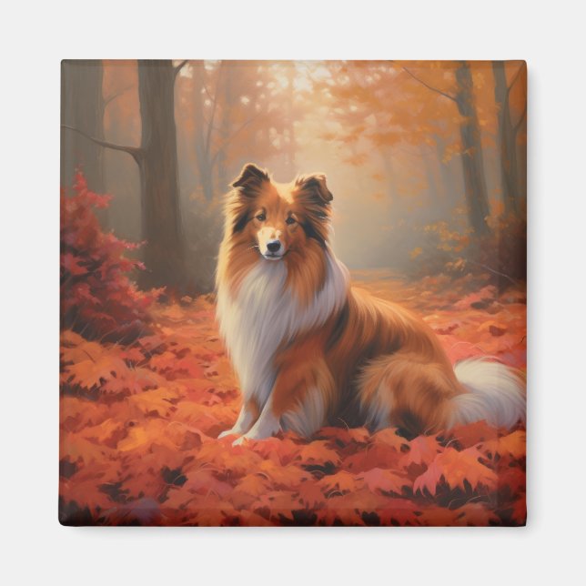 Aimant Shetland Sheepdog en automne Feuilles automne Insp (Devant)