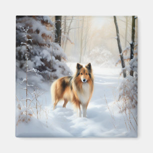 Aimant Shetland Sheepdog Laisser neiger Noël