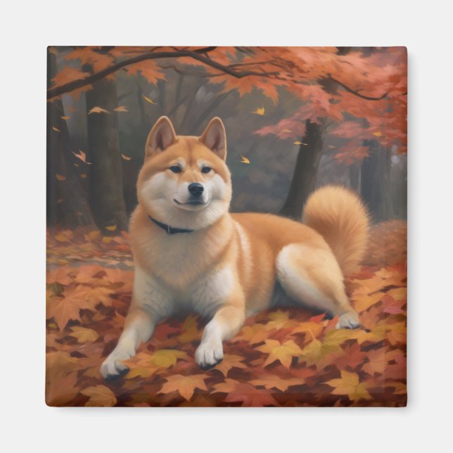 Aimant Shib Inu en automne Leaves automne Inspire (Devant)