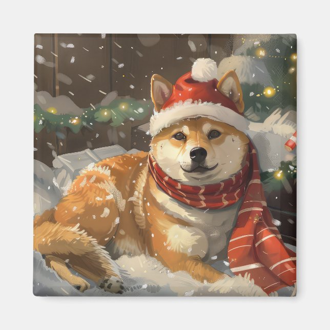 Aimant Shiba Inu Chien Festive de Noël (Devant)