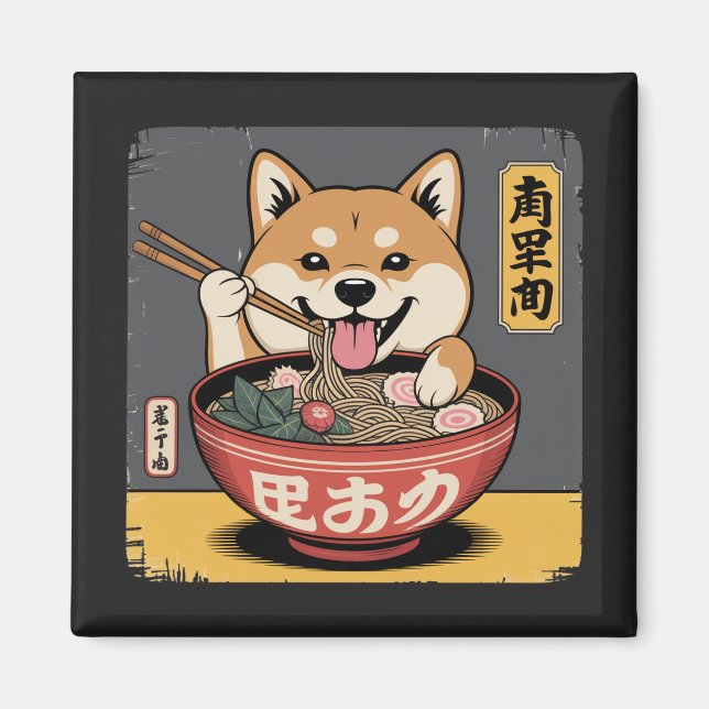 Aimant Shiba Inu Chien Mangeant Ramen (Devant)