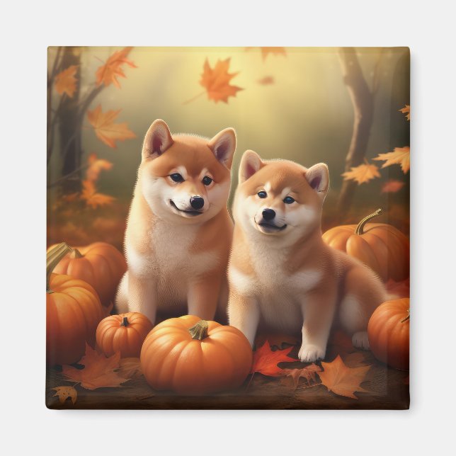 Aimant Shiba Inu Chiot Automne Citrouille de plaisir (Devant)