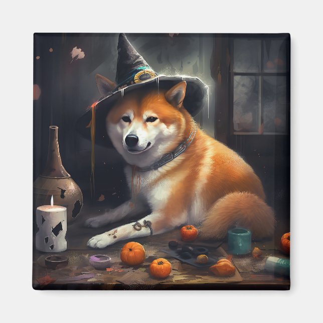 Aimant Shiba Inu Citrouilles Halloween effrayant (Devant)