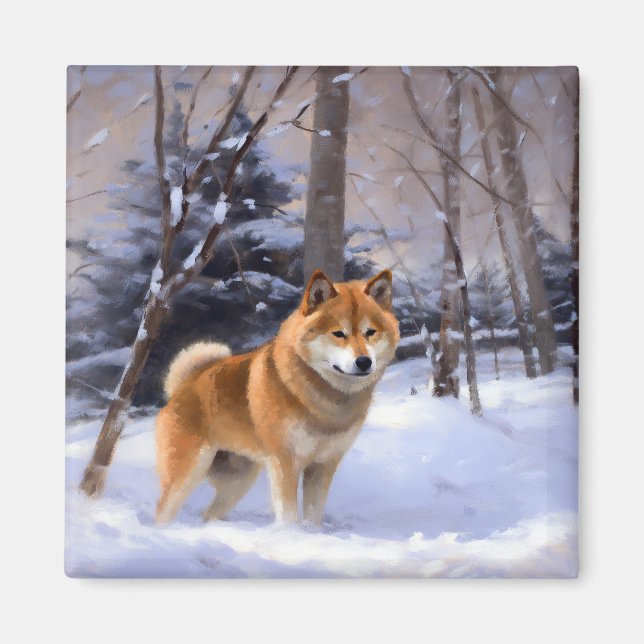 Aimant Shiba Inu Laissez Neige Noël (Devant)