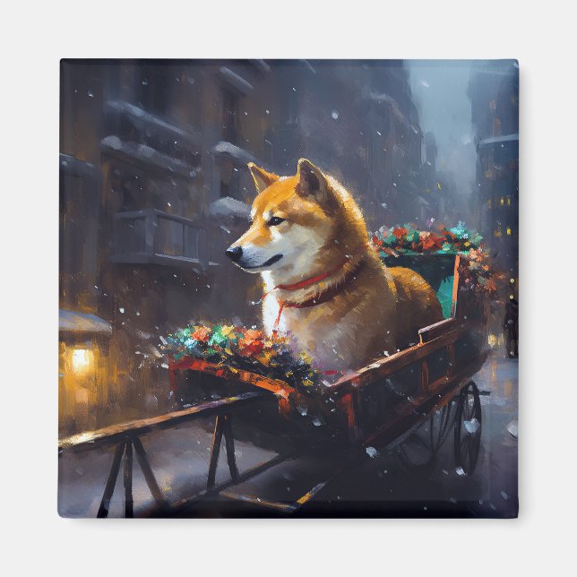 Aimant Shiba Inu période de fêtes de Noël  (Devant)