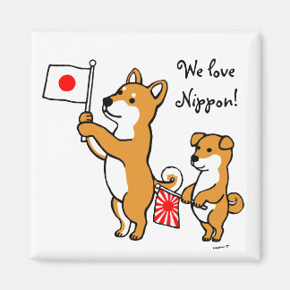 Aimant Shiba Inus et drapeaux japonais