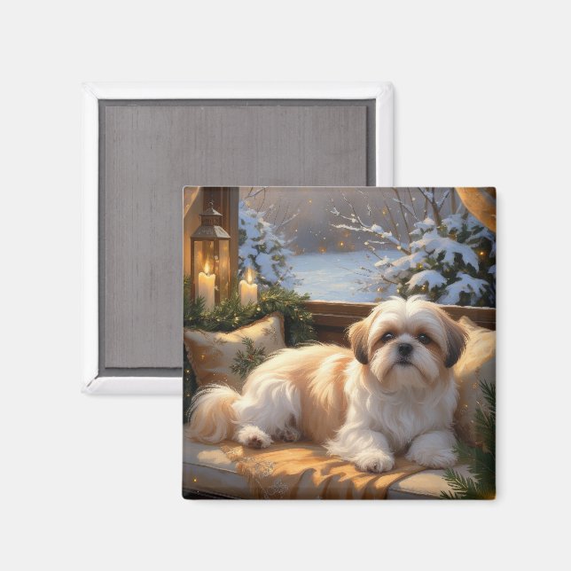 Aimant Shih Tzu avec les lumières de Noël (Recto/Verso)