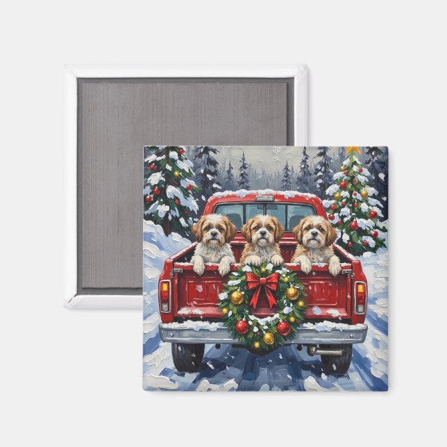 Aimant Shih Tzu Christmas Red Truck Holiday (Recto/Verso)