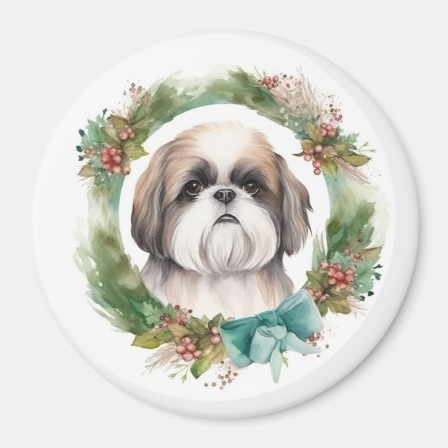Aimant Shih Tzu Christmas Wreath Festive Pup (Devant)
