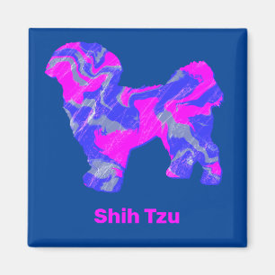 Aimant Shih Tzu Cute Dog Silhouette Crazy Hot Rose & Blue
