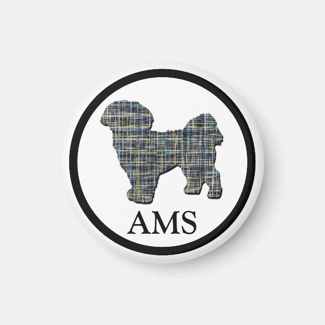 Aimant Shih Tzu Cute Dog Silhouette Y & Blue Grid (Devant)