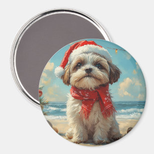 Aimant Shih Tzu Dog Christmas Vintage Beach
