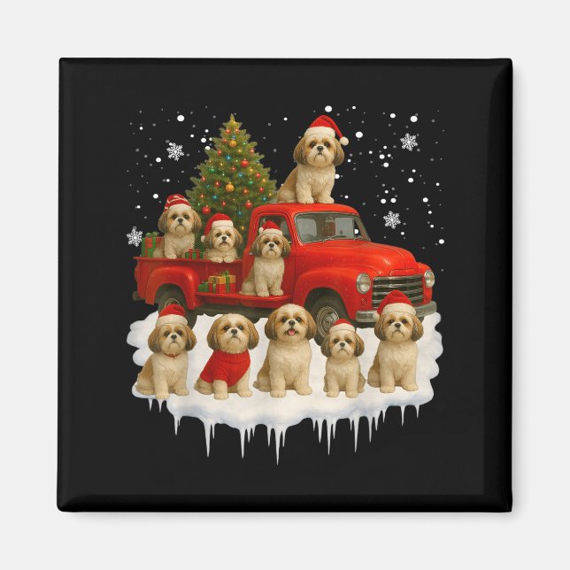 Aimant Shih Tzu Dog Red Truck Christmas Tree Santa Ugly X (Devant)