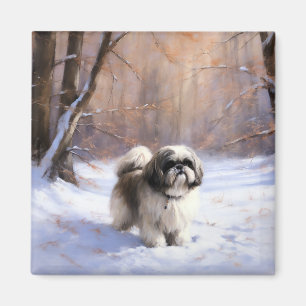 Aimant Shih Tzu Laisse Neige Noël