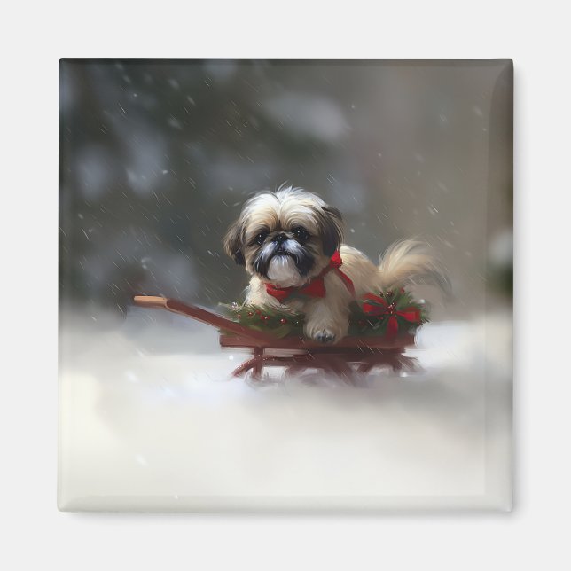 Aimant Shih Tzu Noël neige hiver (Devant)