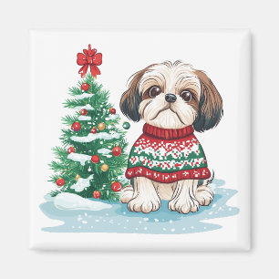 Aimant Shih Tzu Noël Père Noël Chien
