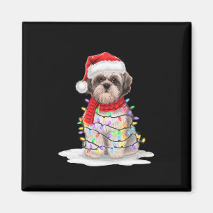 Aimant Shih Tzu sapin de Noël mignon Santa Chapeau lumièr