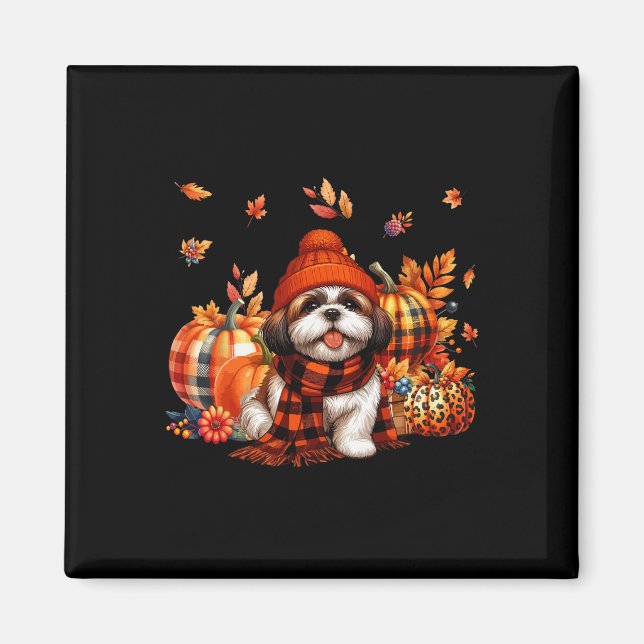 Aimant Shih Tzu Thanksgiving Leopard Citrouilles Leaves F (Devant)