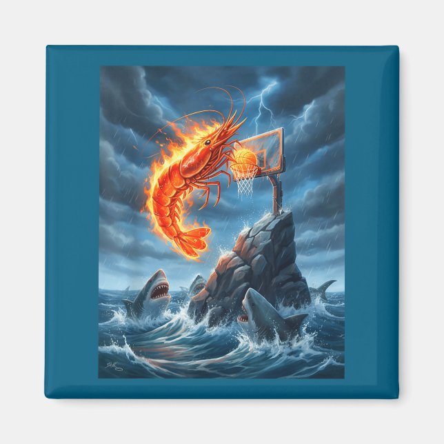 Aimant Shrimp Dunking On Shark Funny Fishing Meme Basketb (Devant)