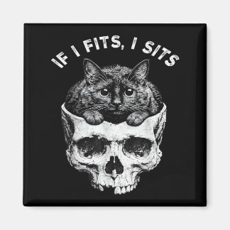 Aimant Si ça rentre chat noir crâne humour mème minimalis