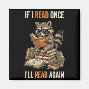 Aimant Si je lis je lirai livre de mignon raton laveur