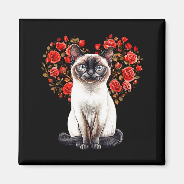 Aimant Siamese Cat Lover Floral Heart Valentines Day  (Devant)