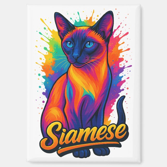Aimant Siamese Cat Pop Art - Style Rue Neon Vibrant (Recto)