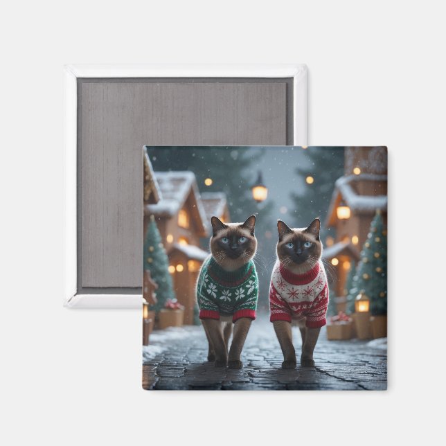 Aimant Siamese Cats Christmas Snow Holiday (Recto/Verso)