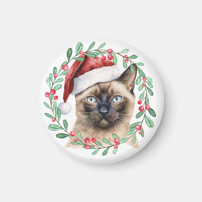 Aimant Siamese Chat Noël thème pour l'Amoureux des chats (Devant)