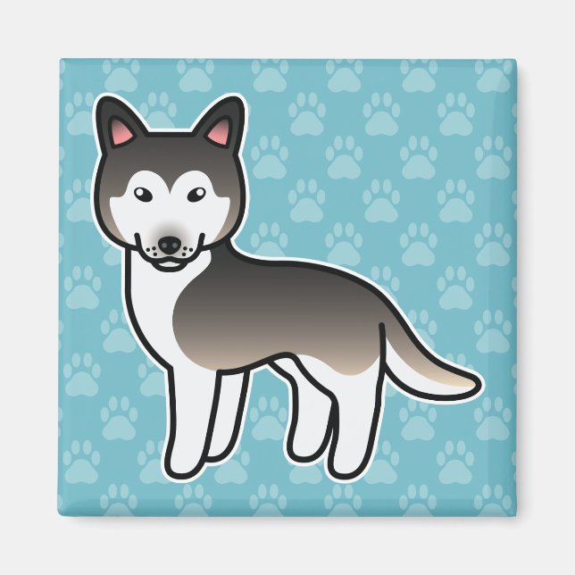 Aimant Siberian Husky de dessin animé gris loup (Devant)