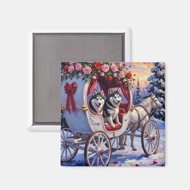 Aimant Siberian Husky Dog Valentine's Day (Recto/Verso)