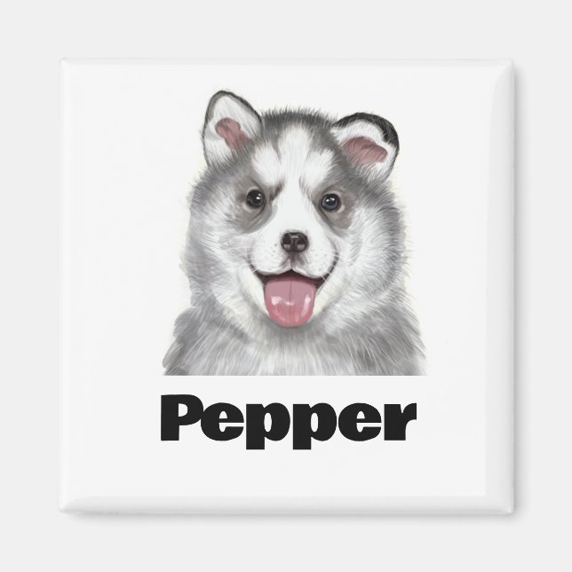 Aimant Sibérie Huskies mignon animal Aquarelle chien (Devant)
