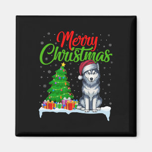Aimant Sibérie Husky Chien Noël Arbre Lumière Fantastique