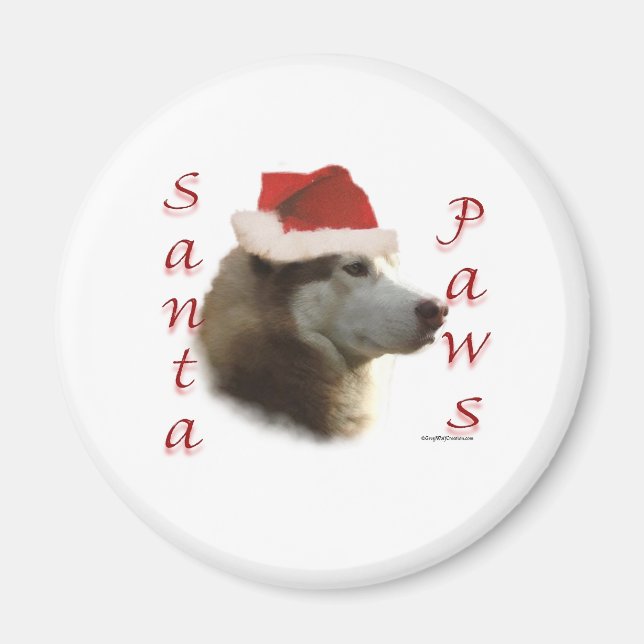 Aimant Sibérien Husky Père Noël Paws (Devant)