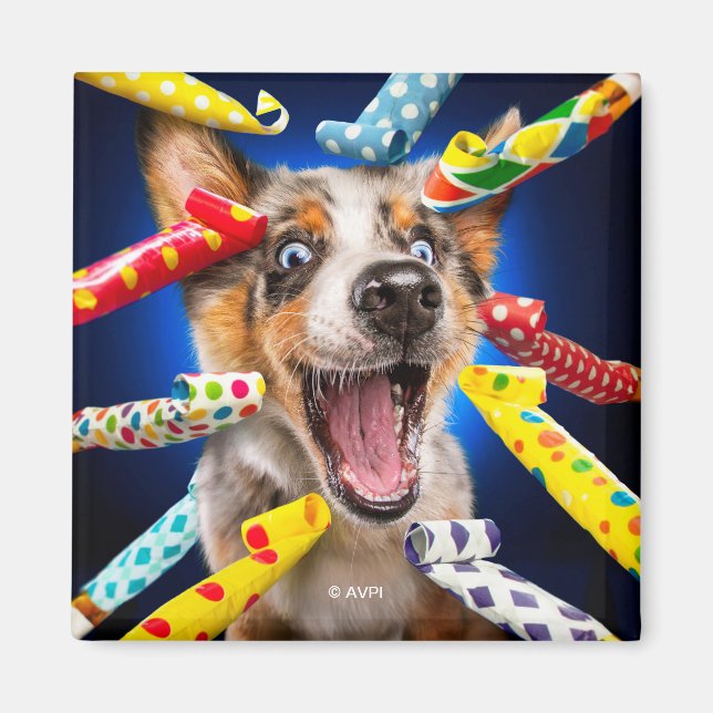 Aimant Sifflets de fête pour chien heureux (Devant)