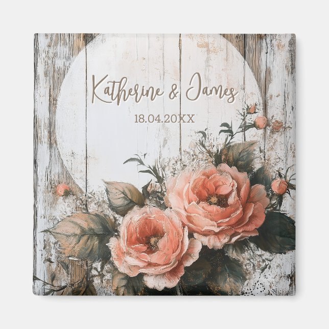 Aimant Signe de Mariage rustique avec des noms et une dat (Devant)