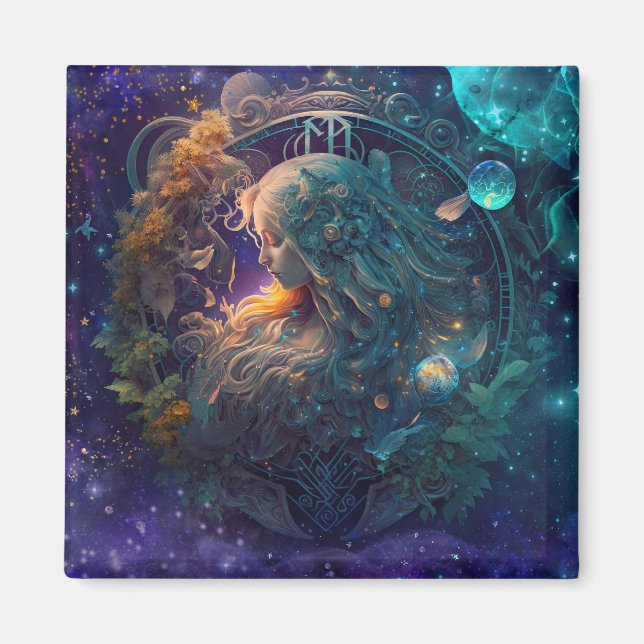 Aimant Signe du zodiaque Vierge dessin à l'aquarelle (Devant)