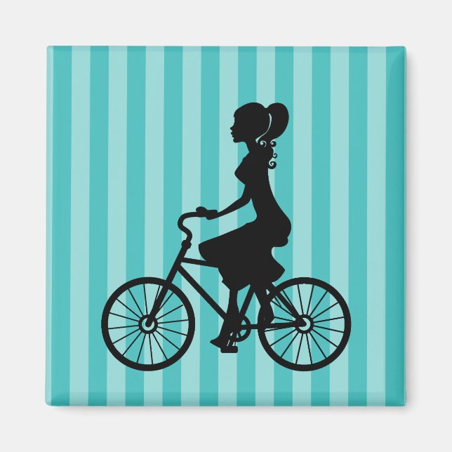 Aimant Silhouette cycliste pour fille rétro (Devant)
