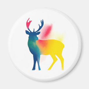 Aimant Silhouette de cerf peint en vaporisateur coloré