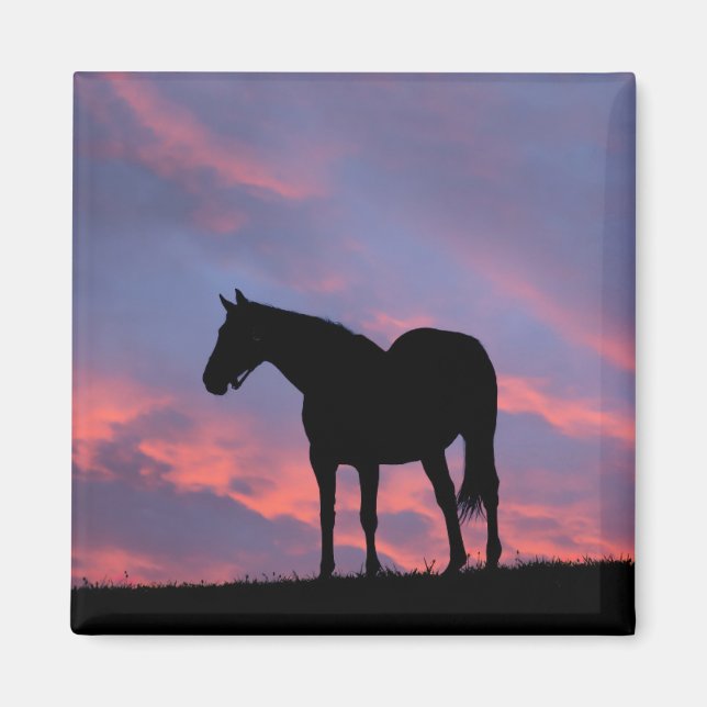 Aimant Silhouetté de cheval à gorge profonde au lever du  (Devant)