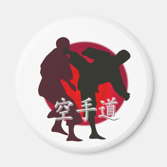 Aimant Silhouette de Karate combat, arrière - plan rouge  (Devant)