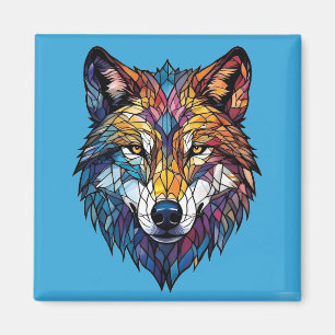 Aimant Silhouette de loup coloré en verre mosaïque