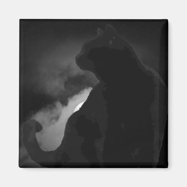 Aimant Silhouette de lune de chats noirs (Devant)